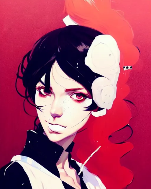 Image similar to a ultradetailed portrait painting of a stylish woman wearing french maid outfit, by conrad roset, greg rutkowski and makoto shinkai trending on artstation