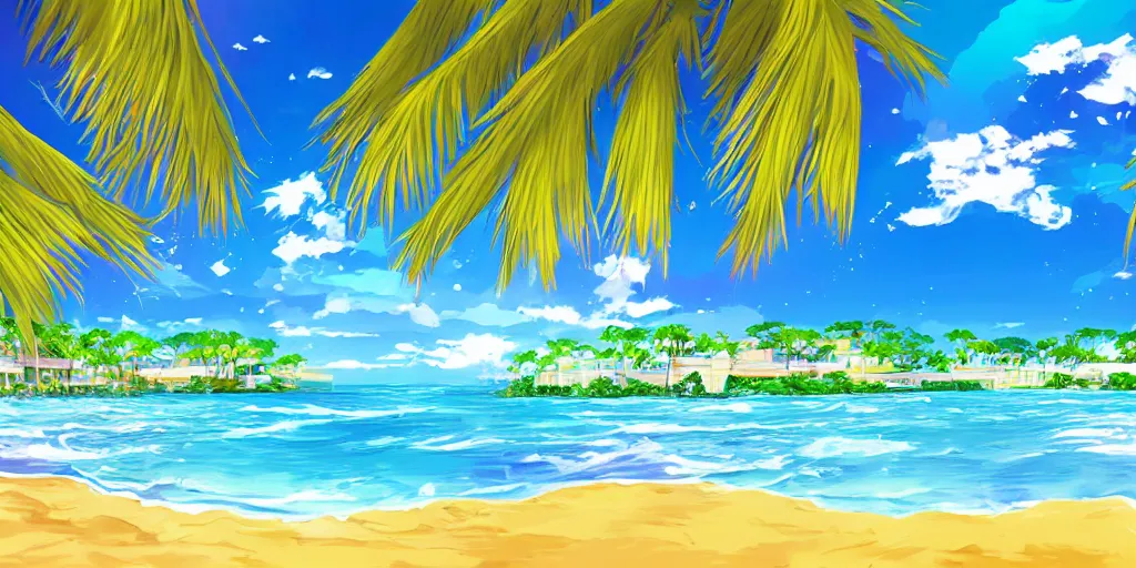 Image similar to anime beach resort background, award - winning digital art