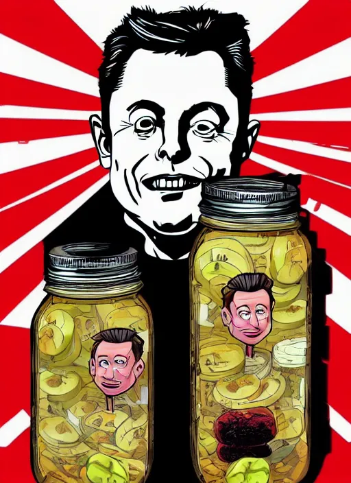 Image similar to homunculus version of elon musk pickled in a jar