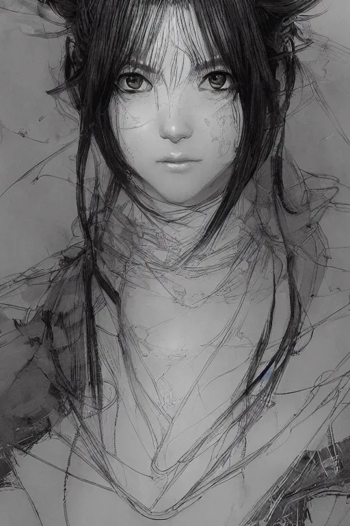 Image similar to portrait of an anime girl, pen and ink, intricate line drawings, by craig mullins, ruan jia, kentaro miura, greg rutkowski