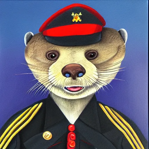 Prompt: oil painting of an anthropomorphic otter in military uniform