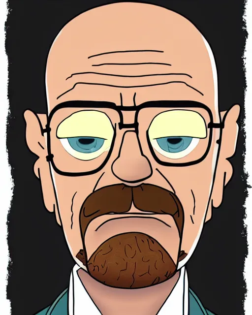 Image similar to portrait of walter white in the style of justin roiland. heisenberg from breaking bad. cinematic lighting. style of rick & morty. photographic, photography. by justin roiland