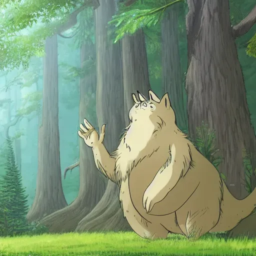 Prompt: big creature in the forest in the ghibli artstyle, art 8k detailed, smooth, highly detailed, ghibli