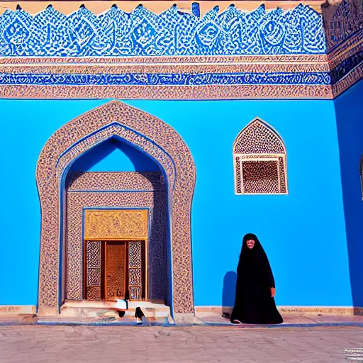 Prompt: Islamic castle with blue walls in Iraq, professional photo shoot,