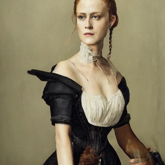 Prompt: dolores from tv show westworld, evan rachel wood, early netherlandish painting