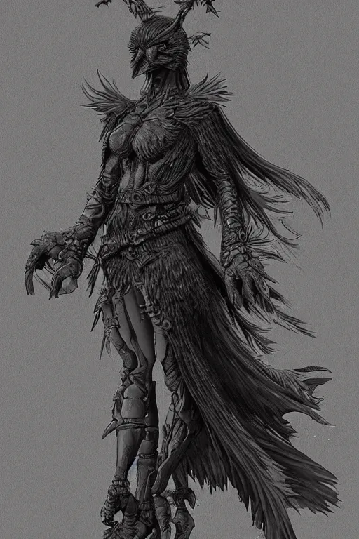 Prompt: raven, human figure, highly detailed, digital art, sharp focus, trending on art station, kentaro miura manga art style