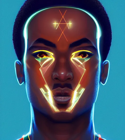 Image similar to symmetry!! egyptian prince of technology, solid cube of light, hard edges, product render retro - futuristic poster scifi, lasers and neon circuits, brown skin man egyptian prince, intricate, elegant, highly detailed, digital painting, artstation, concept art, smooth, sharp focus, illustration, dreamlike, art by artgerm