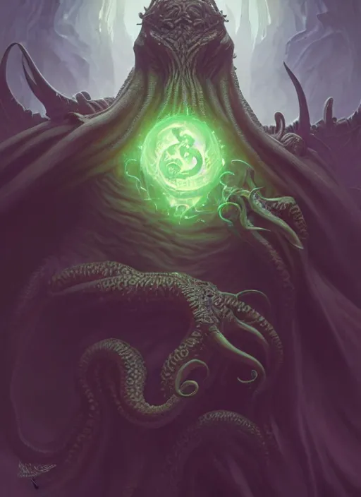 Image similar to cthulhu, deep focus, d & d, fantasy, intricate, elegant, highly detailed, digital painting, artstation, concept art, matte, sharp focus, illustration, hearthstone, art by artgerm and greg rutkowski and alphonse mucha