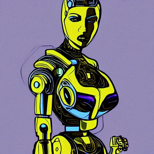 Image similar to Woman and her robot against the world. Rough strokes and grainy. Interesting colour scheme. Detailed. Beautiful digital artwork by artist Lurid. (2022)