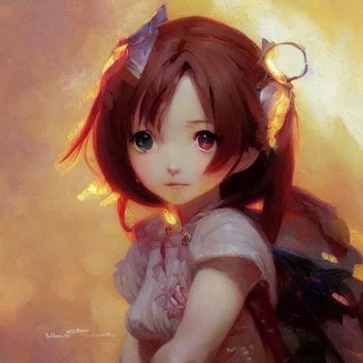 Prompt: ultra cute anime girl portraits, chibi art, painting by gaston bussiere, craig mullins, j. c. leyendecker