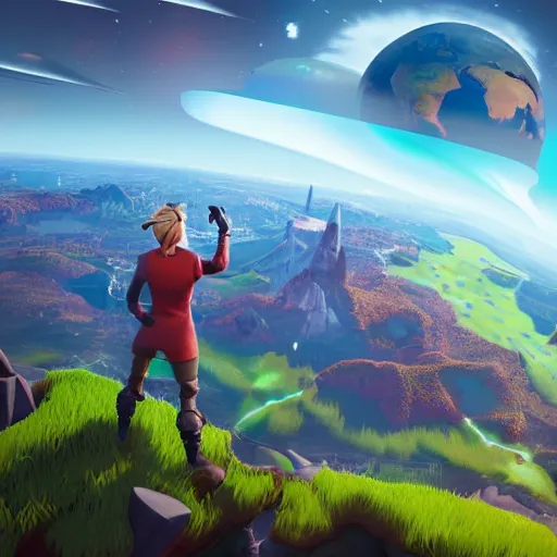 Image similar to Digital art, trending on art station, detached bloody jaw Hilary Clinton stabbing planet earth, Fortnite Art Style, Octane render, Unreal 5, extreme detail, high depth of field, 4k, 25mm film grain