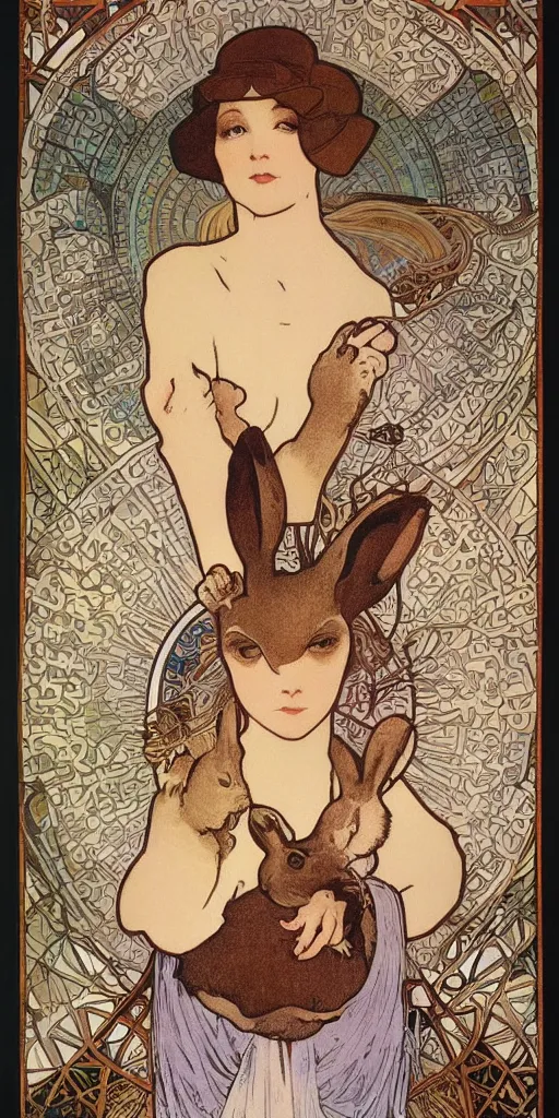 Prompt: a rabbit on a poster by mucha