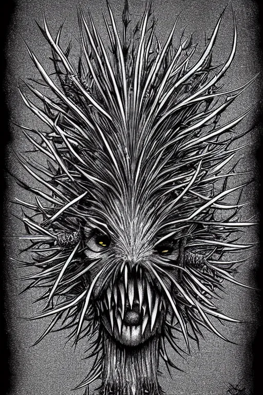 Prompt: thistle monster humanoid figure, symmetrical, highly detailed, digital art, needles, thorns, sharp focus, trending on art station, kentaro miura manga art style