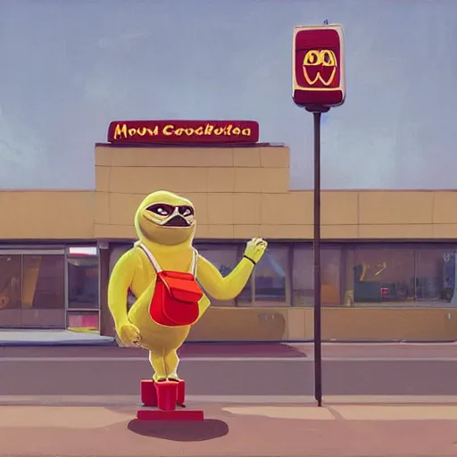 Image similar to pepe as macdonalds worker by simon stalenhag