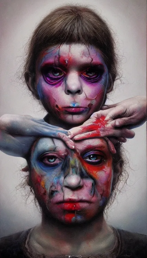 Image similar to psytrance artwork, by gottfried helnwein