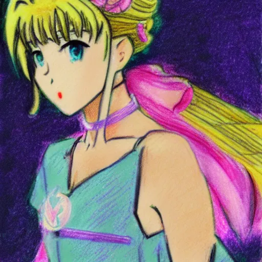 Prompt: Pastel sketch of Makoto Kino from Sailor Moon