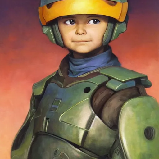 Image similar to ultra realistic portrait painting of killua as master chief, art by frank frazetta, 4 k, ultra realistic, highly detailed, epic lighting