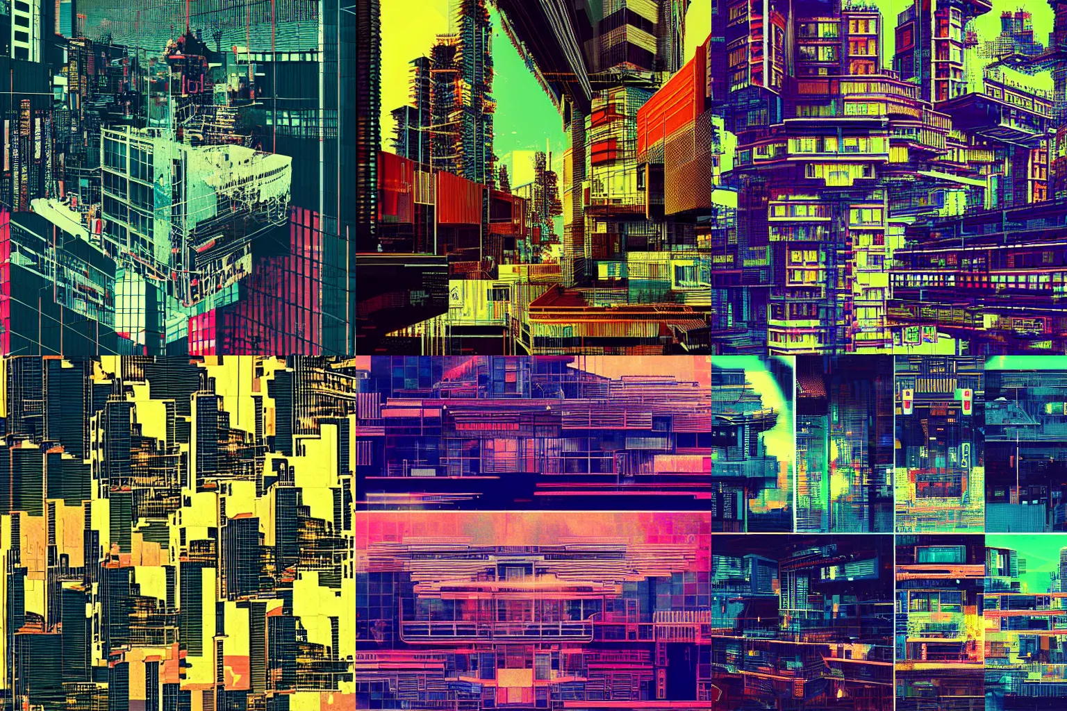Prompt: architecture collage by atelier olschinsky, cyberpunk, (high contrast), ((oversaturated))
