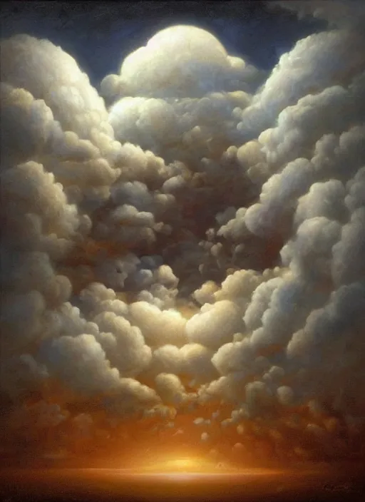 Image similar to faces of an indigenous amazonian grandfather and grandmother spirits in the clouds, smiling, protection, benevolence, ancestors, detailed faces, art by christophe vacher