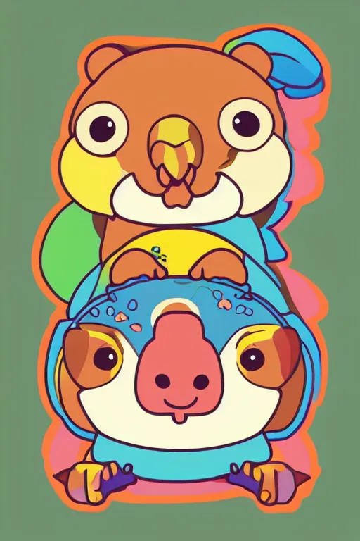 Image similar to Portrait of a cute hamster with parrot, sticker, andromorphic, colorful, illustration, highly detailed, simple, smooth and clean vector curves, no jagged lines, vector art, smooth