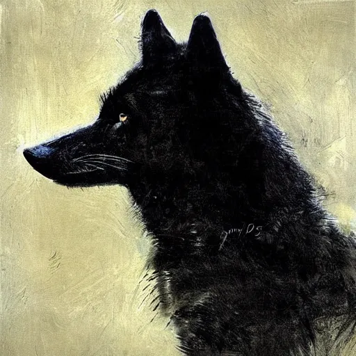 Image similar to a portrait of a black wolf, art by Guy Denning, matte painting, high detail, award winning, photorealistic