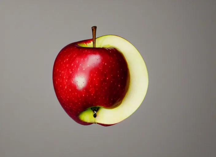 Image similar to photo still of an apple with a human mouth, 8 k, studio lighting bright ambient lighting key light, 8 5 mm f 1. 8