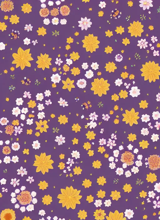 Prompt: multiverse of flowers, garden flowers pattern, berries, dragonflies, garden dwarfes by satoshi kon and greg rutkowski, 7 0's vintage sci - fi flat design