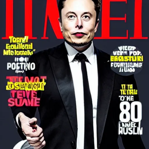 Prompt: elon musk on the cover of time magazine dressed as an 8 0 ’ s rockstar