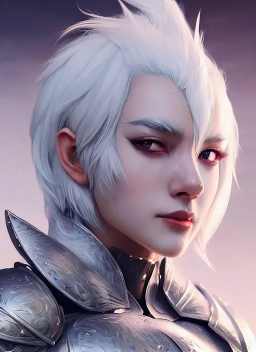 Image similar to fur - lined armor!!! beautiful and elegant white haired female!! gorgeous ayes!! character concept art, sharp focus, octane render! unreal engine 5! highly rendered!! trending on artstation!! detailed linework!! illustration by artgerm, wlop, and chie yoshii