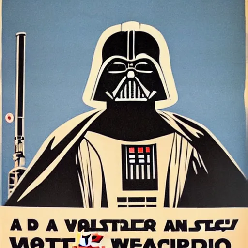Image similar to Soviet propaganda poster, Darth Vader in a factory