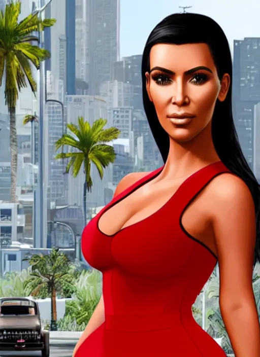 Image similar to game still of kim kardashian in a gta loading screen.