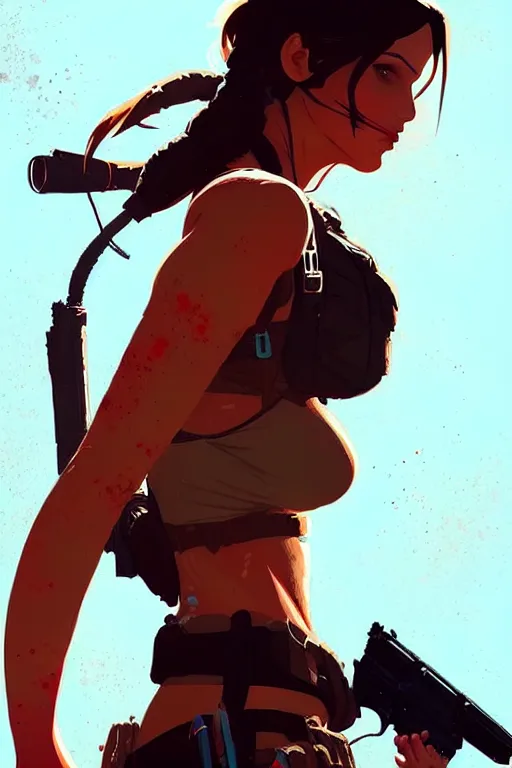 Image similar to a ultradetailed painting of lara croft by conrad roset, greg rutkowski and makoto shinkai trending on artstation