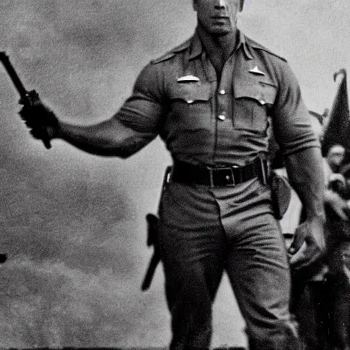 Prompt: Colorized grainy photo of Dwayne the rock johnson as an officer during WW2