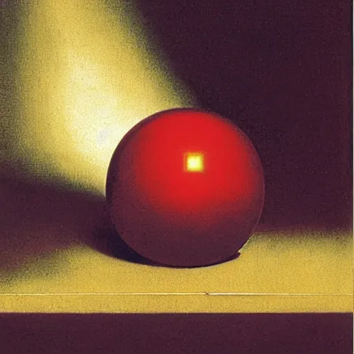 Prompt: chrome spheres on a red cube by martin johnson heade