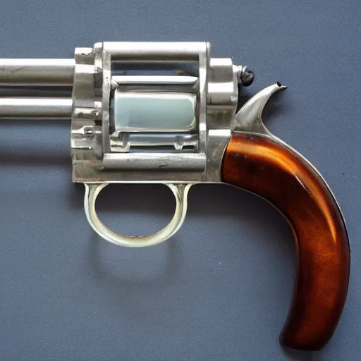 Prompt: glass mangum revolver, transparent.