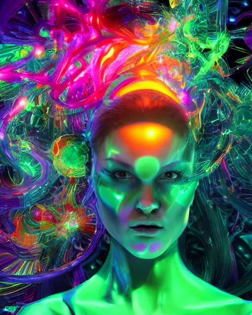 Image similar to a powerful energy psychedelic matrix queen, by alexander fedosav, hyper detailed digital matte painting, concept art, hyperrealism, 1 6 k resolution, cinema 4 d, 8 k resolution, trending on artstation, behance hd, a masterpiece, by stephan martiniere, particles, cel - shaded, power bright neon energy, by david a. hardy,