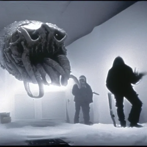 Prompt: still from John Carpenter’s The Thing (1982)