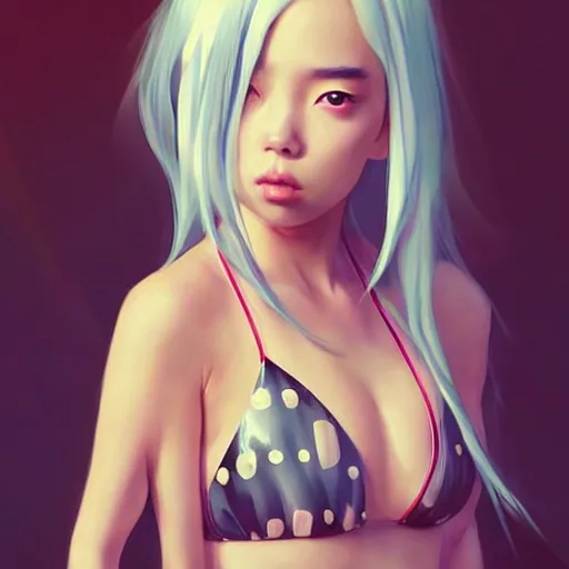 Prompt: a beautiful young japanese billie eilish lucy liu alluring instagram model in elaborate latex bikini tank top, tank top made from latex demon faces, by guweiz and wlop and ilya kuvshinov and artgerm and, aesthetic, gorgeous, stunning, alluring, attractive, artstation, deviantart, pinterest, digital art