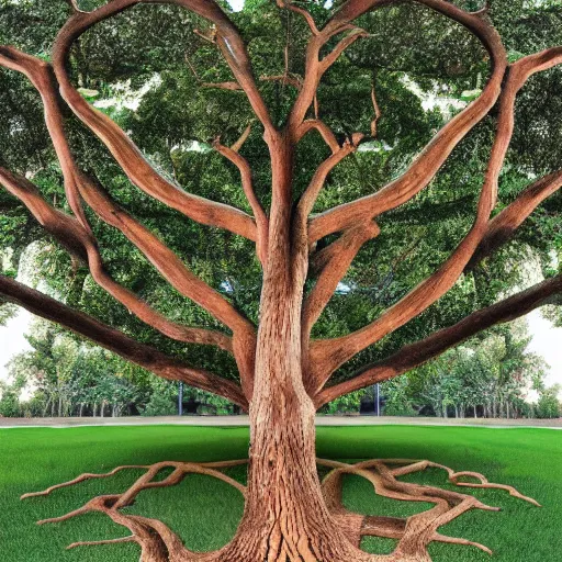 Image similar to an oak tree growing out of a person in a nursing home