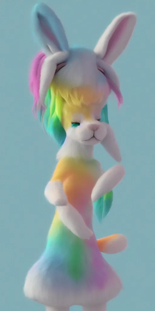 Image similar to pastel rainbow bunny fursona commission trending on artstation