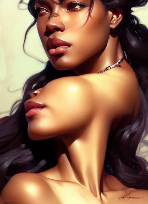 Image similar to ultra realistic illustration, handsome black women. intricate, elegant, highly detailed, digital painting, artstation, concept art, smooth, sharp focus, illustration, art by artgerm and greg rutkowski and alphonse mucha and wlop