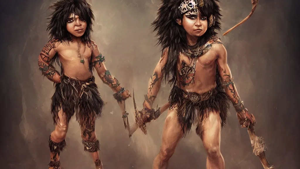 Image similar to cute emo tribal boy in a loincloth, fantasy artwork, fluffy hair, award winning, hyper detailed, very very beautiful!, studio lighting, artstation