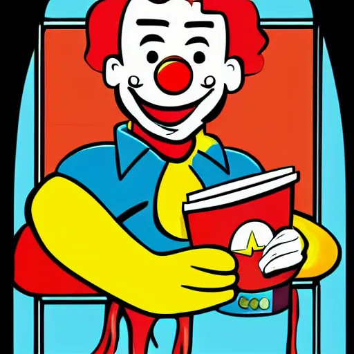 Image similar to ronald mcdonald comic - book drawing from mad - magazine pen and ink with full - color artwork, vector svg