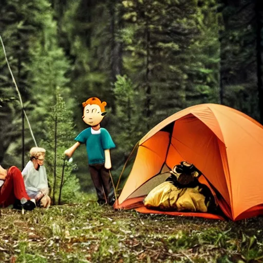 Image similar to Calvin and Hobbes camping in the forest