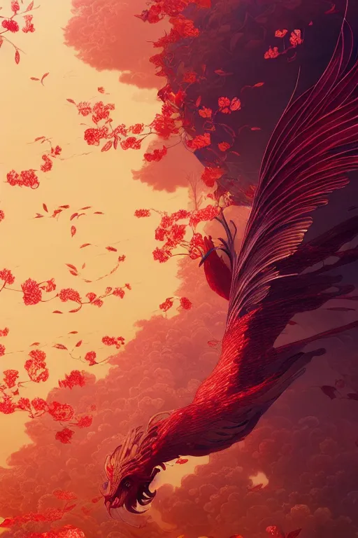 Image similar to a beautiful exquisite delicate hyperdetailed character design 4 k wallpaper illustration of a huge reddish phoenix, victo ngai style, from china, style of studio ghibli, makoto shinkai, raphael lacoste, louis comfort tiffany, denoise, deblurring, artgerm, xision, james jean, ross tran, chinese style