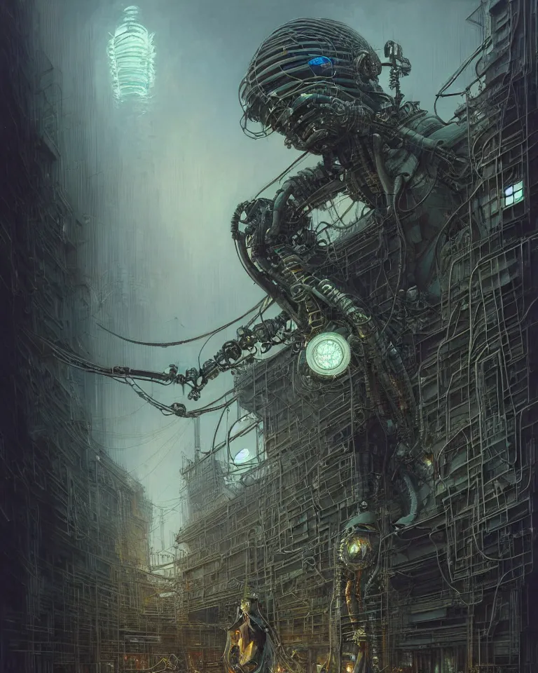 Image similar to low angle shot of a cyberpunk robot character in chernobyl, intricate, elegant, highly detailed, centered, digital painting, artstation, concept art, smooth, sharp focus, illustration, artgerm, tomasz alen kopera, peter mohrbacher, donato giancola, joseph christian leyendecker, wlop, boris vallejo