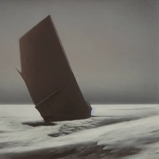 Prompt: an ice ship by Zdzisław Beksiński, oil on canvas