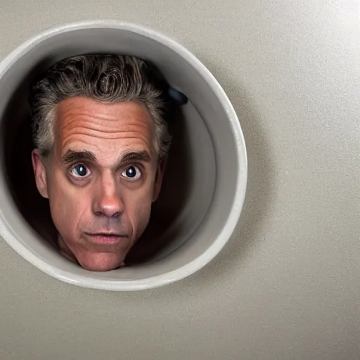 Image similar to jordan peterson hiding inside of a toilet bowl