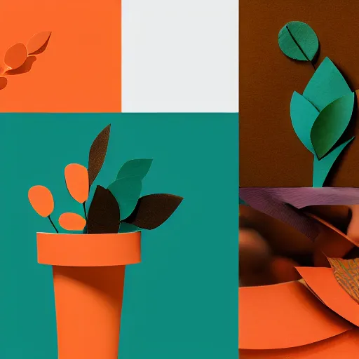 Prompt: A paper cutout garden, cinematic lighting photography , soft teal orange color palette