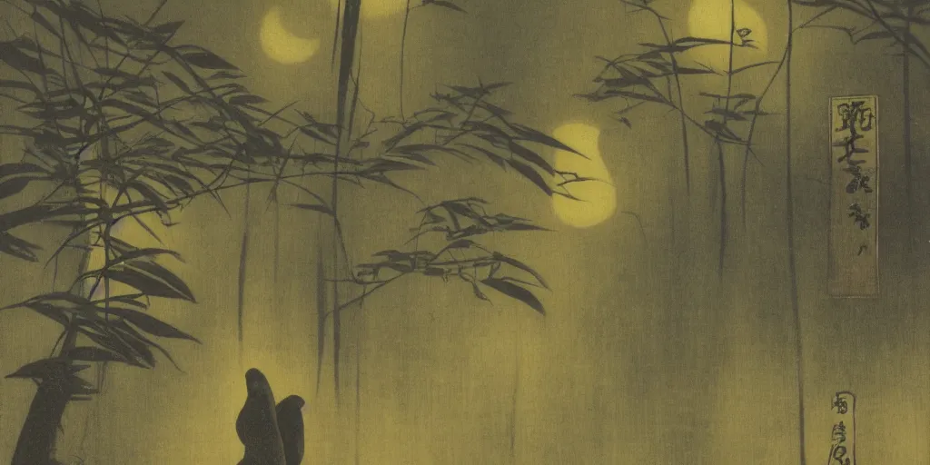 Image similar to rainforest at night by ohara koson, 1 9 1 0